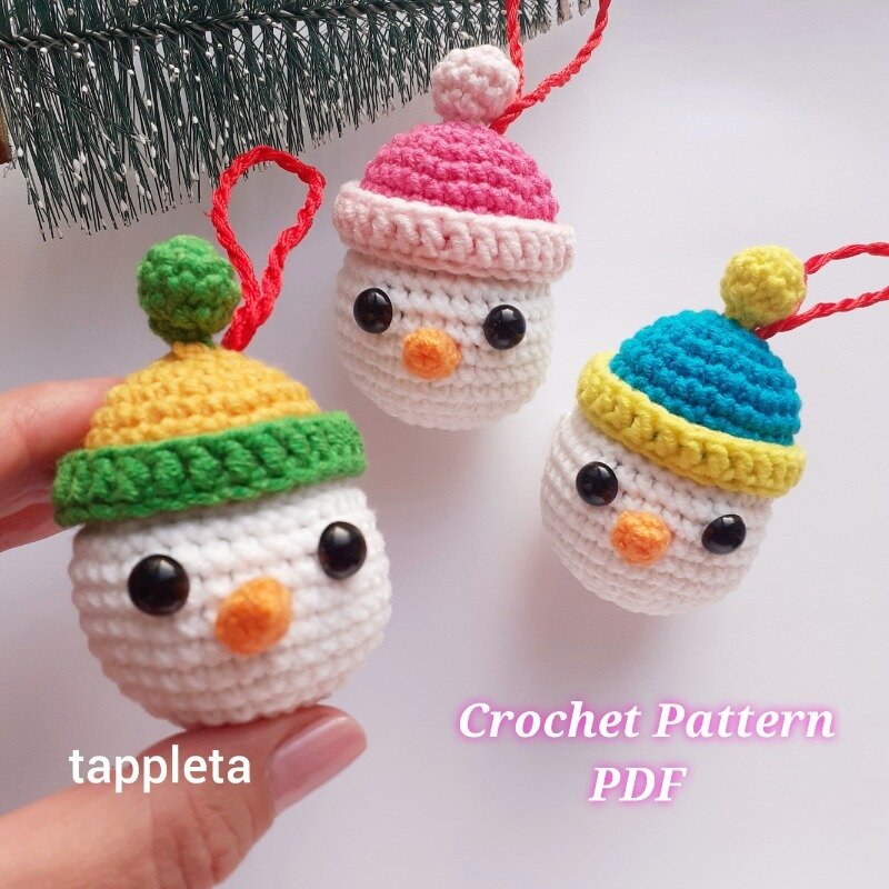 Snowman Bauble With Beanie Hats Crochet Pattern Amigurumi Snowman Ornament Snowman Christmas Tree Ornament Crochet Xmas 0