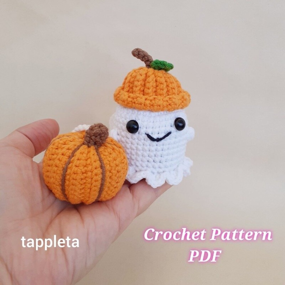 Ghost And Pumpkin Car Hanger Crochet Pattern Halloween Car Accessories Crochet Ghost With Pumpkin Hat Fall Car Decor 2
