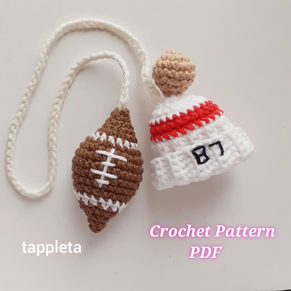 Football Fan Charm Keychain Crochet Pattern Rear View Mirror Car Charm For Swiftie Red Striped Beanie Hat 87 Taylor 0