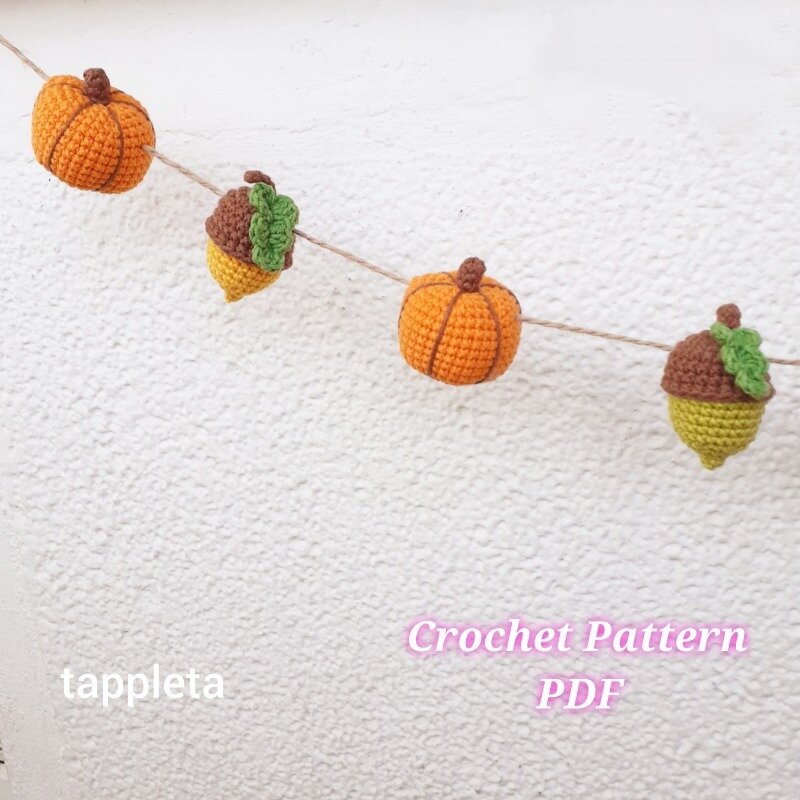 Acorn And Pumpkin Garland Crochet Pattern Fall Crochet Decoration Pattern Nursery Garland Thanksgiving Handmade 1