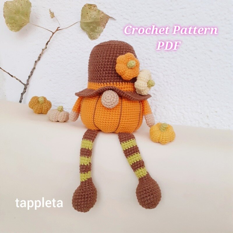 Pumpkin Gnome Crochet Pattern Fall Gnome Sitting On Shelf Thanksgiving Decor Crochet Farmhouse Fall 1