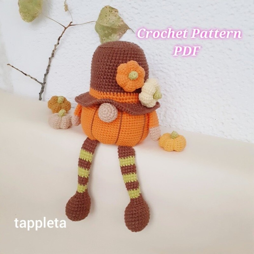 Pumpkin Gnome Crochet Pattern Fall Gnome Sitting On Shelf Thanksgiving Decor Crochet Farmhouse Fall 2