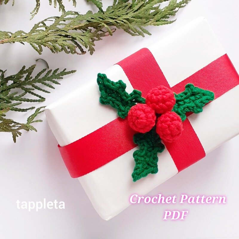 Holly Berry Ornament Crochet Pattern Crochet Christmas Appliquie Holly Leaf Christmas Home Decorati 3