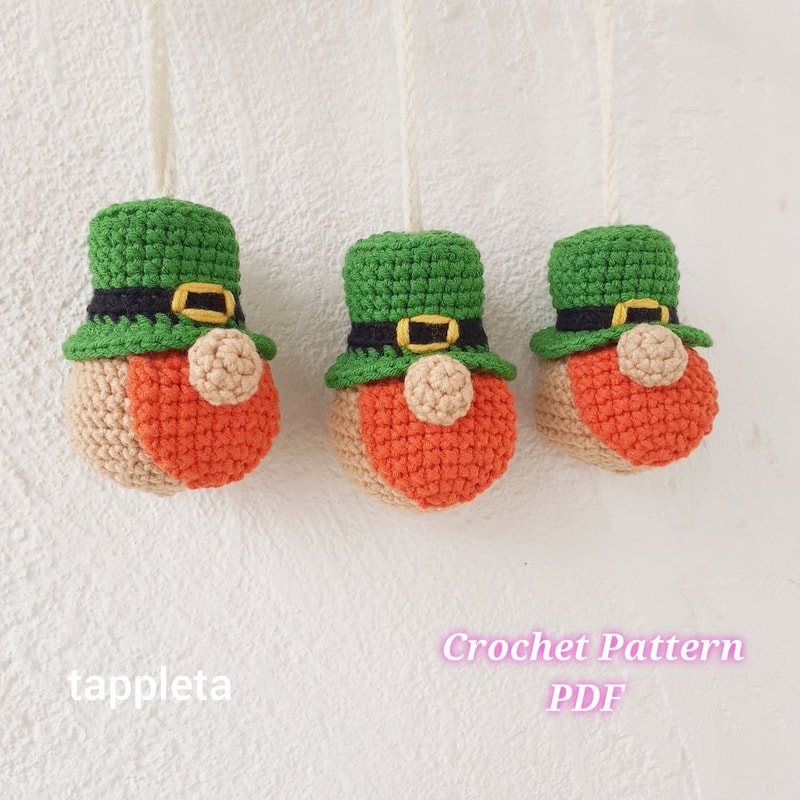 Leprechaun Gnome Ornament Crochet Pattern St Patricks Day Decor Tiny Gnome Amigurumi Crochet Patter 3