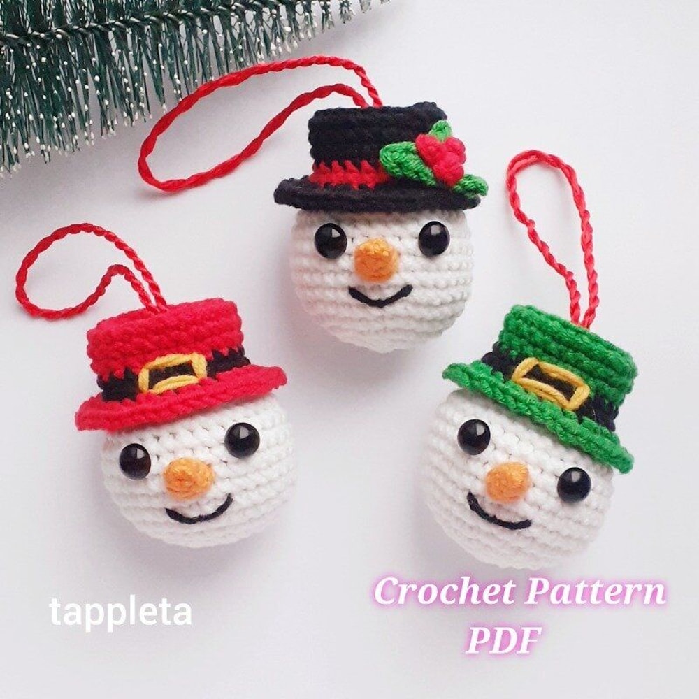 Snowman Baubles With Hats Crochet Pattern Amigurumi Snowman Ornament Ornament For Small Christmas T 0