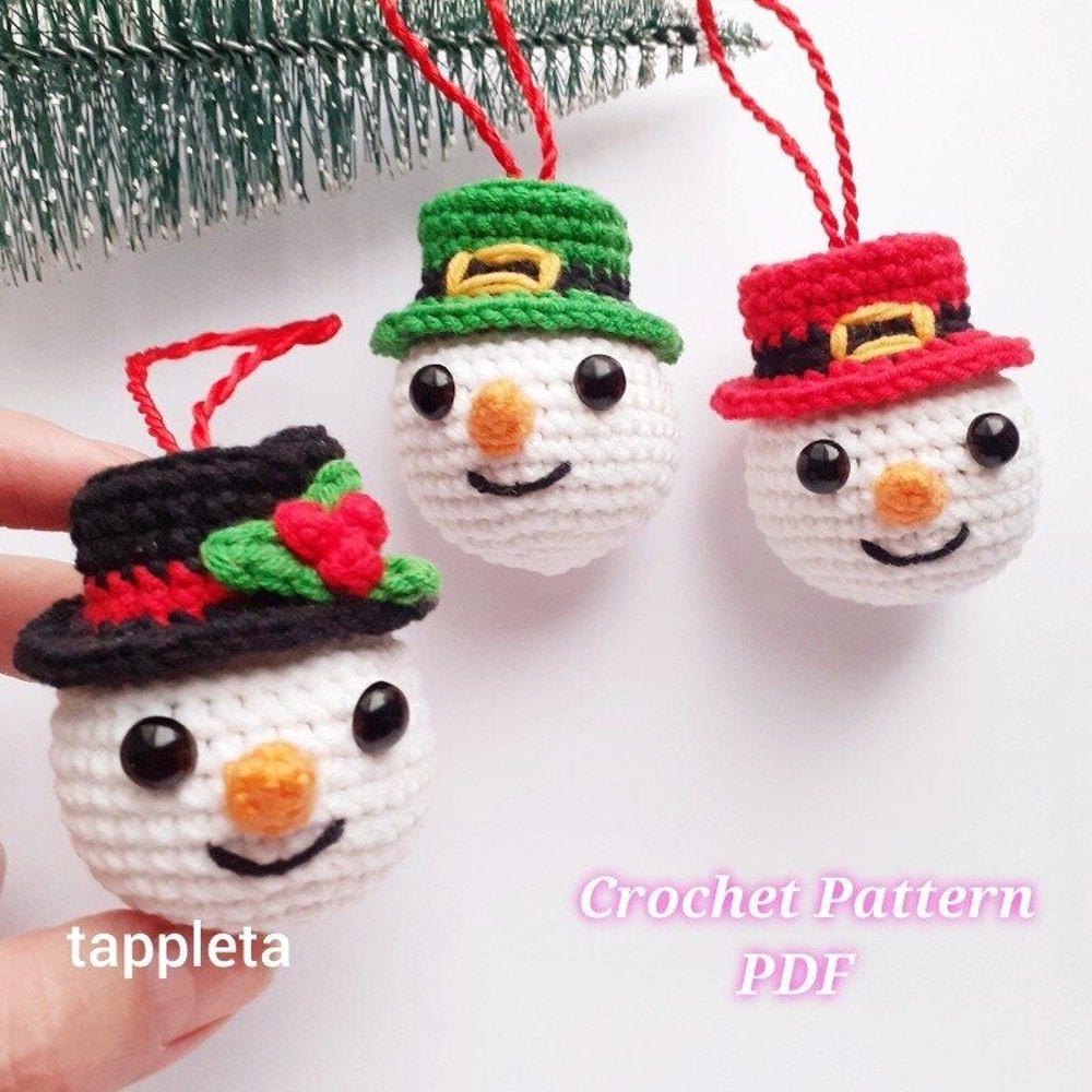 Snowman Baubles With Hats Crochet Pattern Amigurumi Snowman Ornament Ornament For Small Christmas T 1