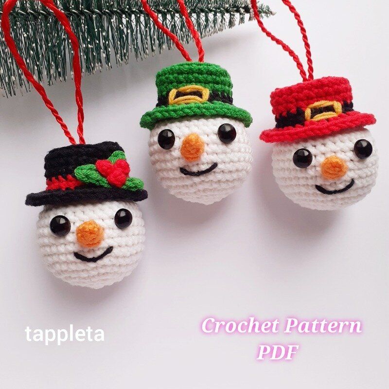Snowman Baubles With Hats Crochet Pattern Amigurumi Snowman Ornament Ornament For Small Christmas T 2