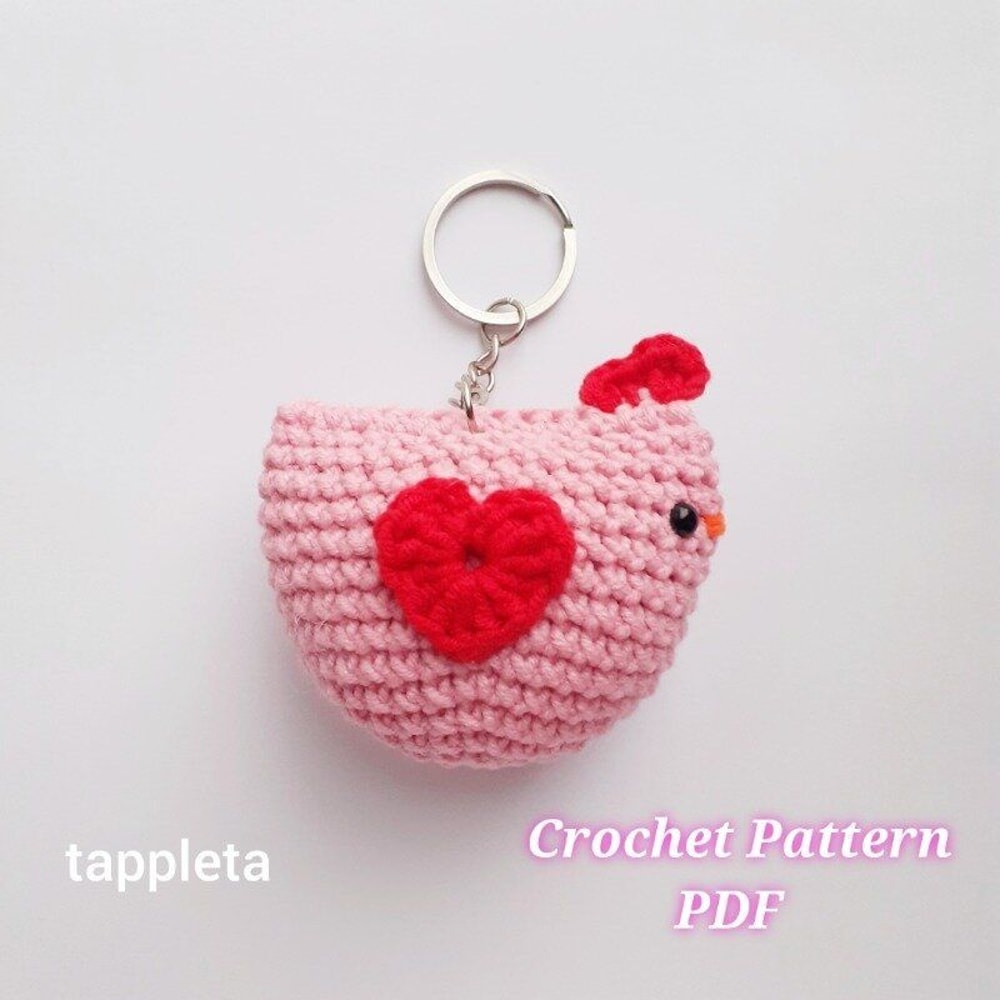 Valentine Chicken Keychain Crochet Pattern Pink Chicken With Heart Valentines Keychains For Couple