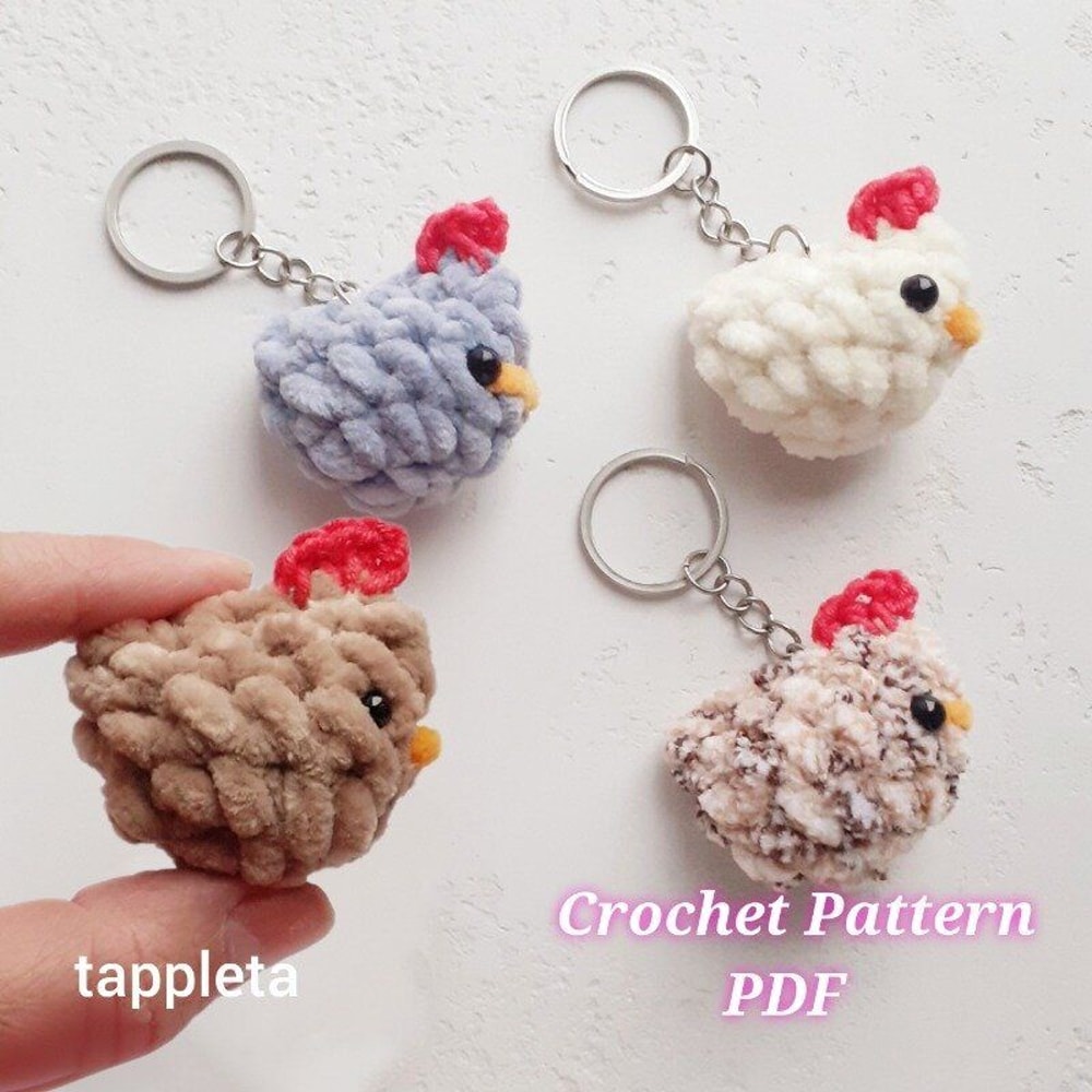 Mini Chicken Keychain Crochet Pattern Plushie Keychains Chicken Lover Gift Purse Charm Kids Pocket 0