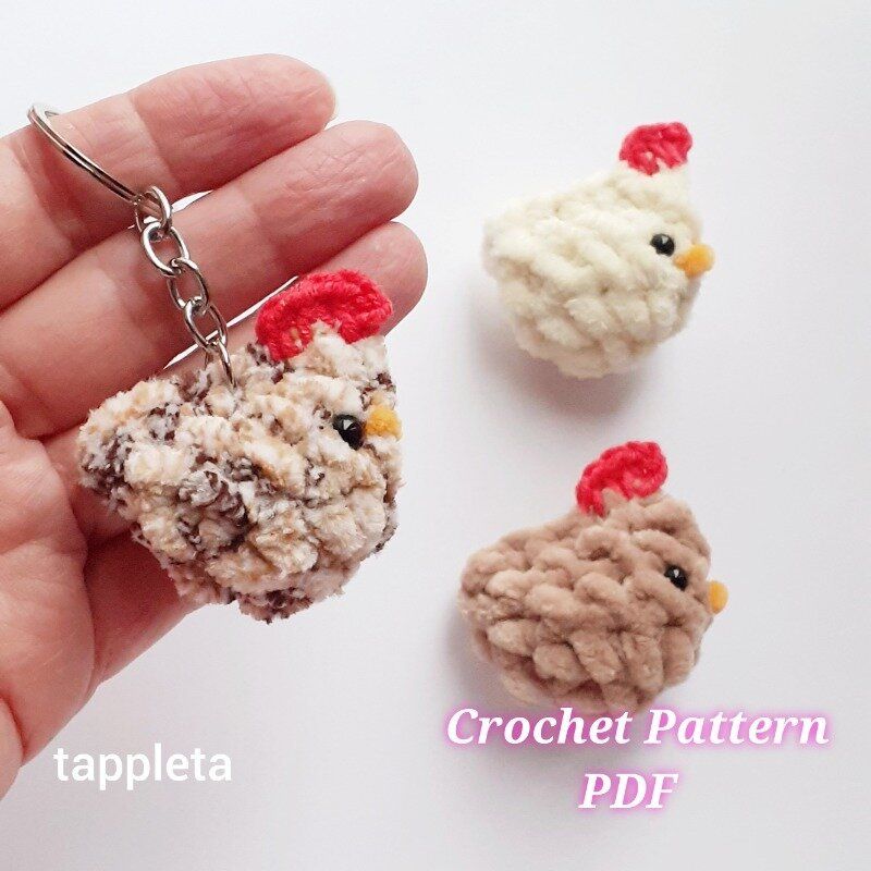 Mini Chicken Keychain Crochet Pattern Plushie Keychains Chicken Lover Gift Purse Charm Kids Pocket 1
