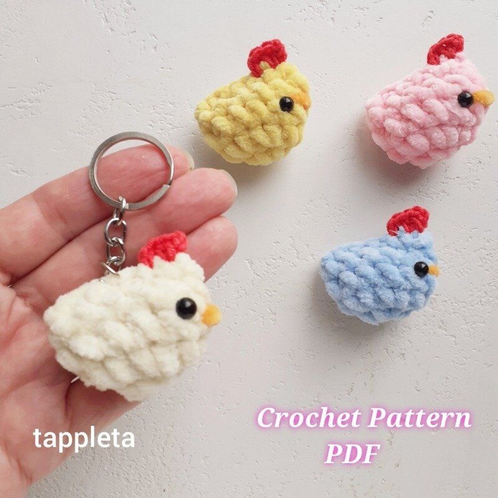 Mini Chicken Keychain Crochet Pattern Plushie Keychains Chicken Lover Gift Purse Charm Kids Pocket 2