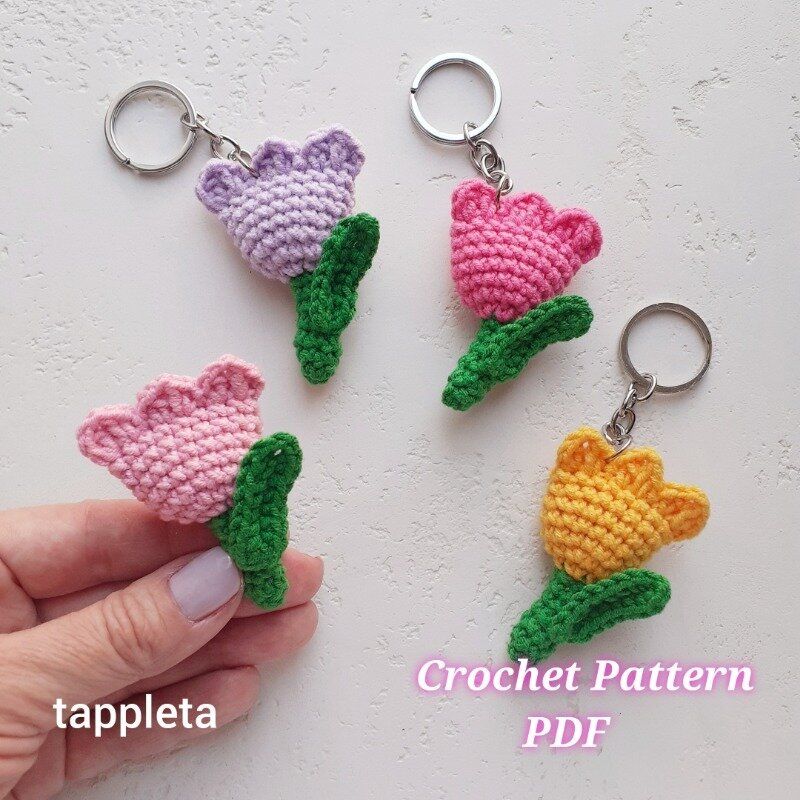 Tulip Key Chain Crochet Pattern Mini Flower Crochet Mother Day Gift Handmade Wedding Favors Teen Gi 1