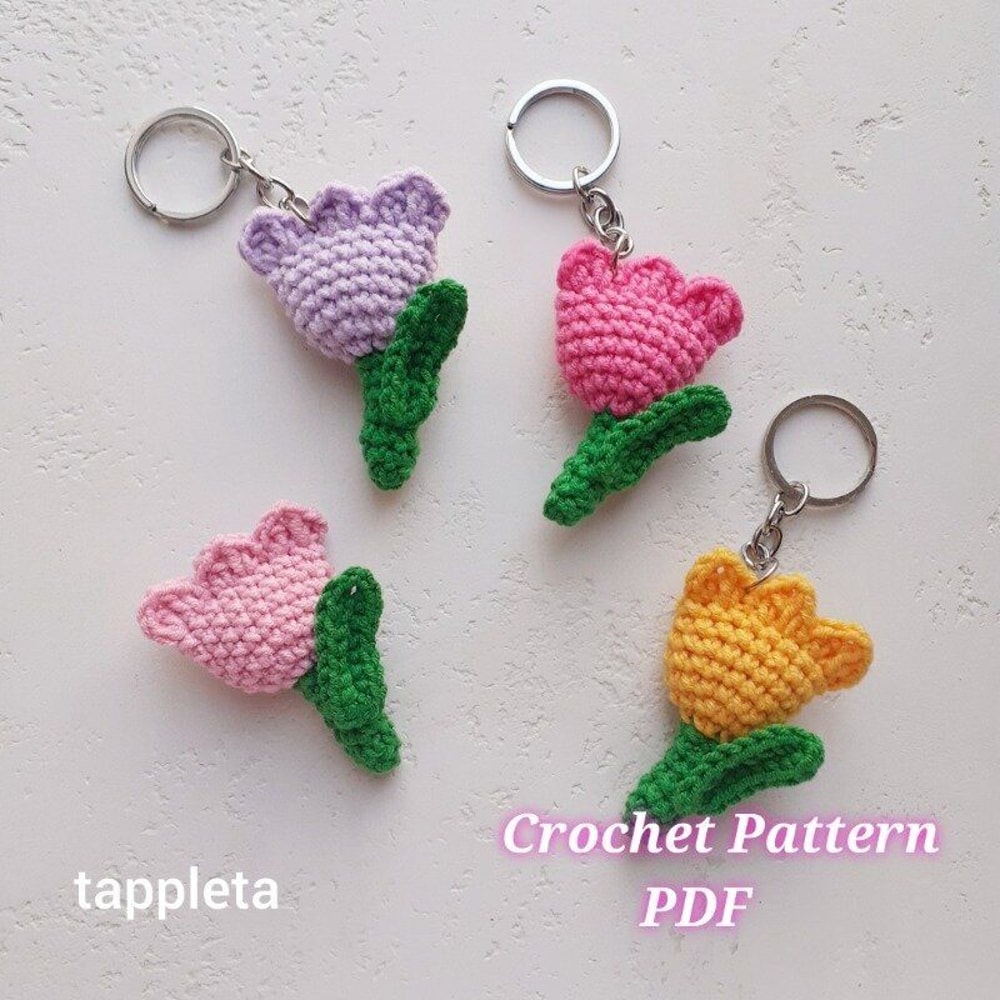 Tulip Key Chain Crochet Pattern Mini Flower Crochet Mother Day Gift Handmade Wedding Favors Teen Gi 2