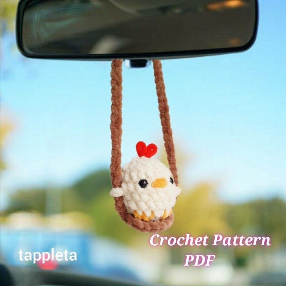 Chicken On A Swing Crochet Pattern Pdf Baby Chicken Plushie Car Hanger Crochet Easter Car Decor Chi 1