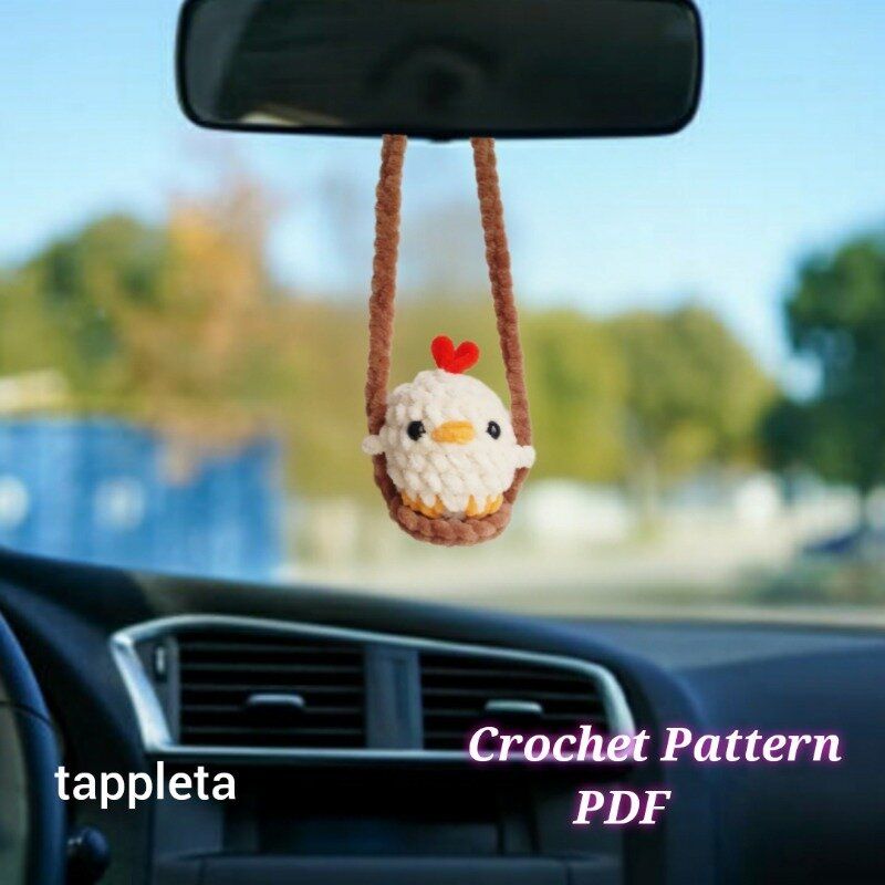 Chicken On A Swing Crochet Pattern Pdf Baby Chicken Plushie Car Hanger Crochet Easter Car Decor Chi 3