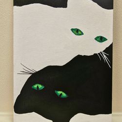 Black and White Cats Original Painting Cat Wall Art Original Art Cat Wall Decor Small Cat Picture Mini Picture Cat Owner