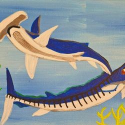 Shark Fish Painting Original Art Ocean Art Underwater Wall Art Sea Picture Gift Idea Acrylic Painting wall picture