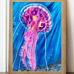 Jellyfish Painting Original Oil Painting, 16 x 20 inches Marine Painting, Jellyfish Wall Art Jellyfish Home Decor