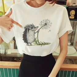 cute hedgehog cartoon t-shirts for women 2024