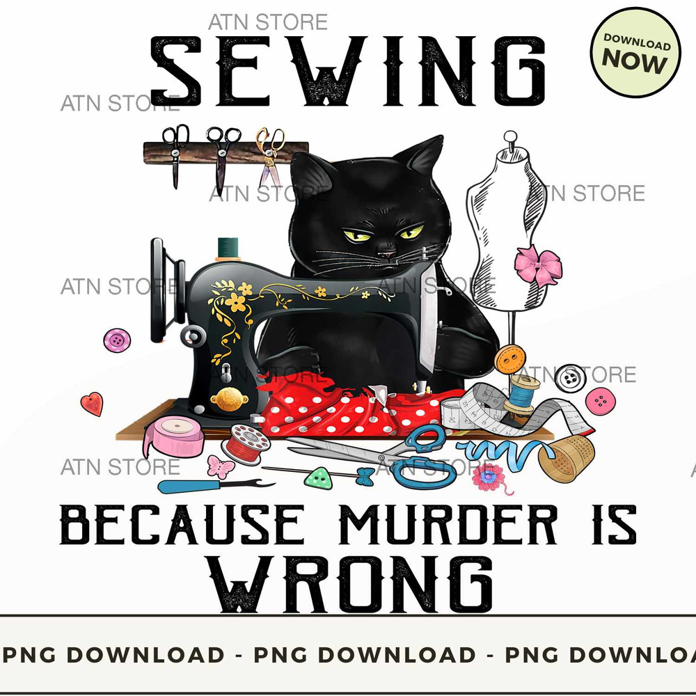 Black Cat Sewing Downloadable PNG Instant Download, ATN Store, High-quality PNG.jpg
