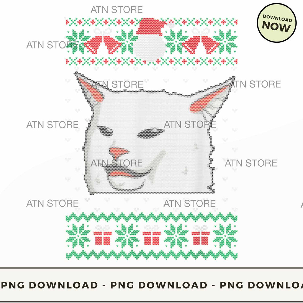 Cat Meme Woman Yelling At Table Dinner Ugly Christmas T-Shirt.jpg