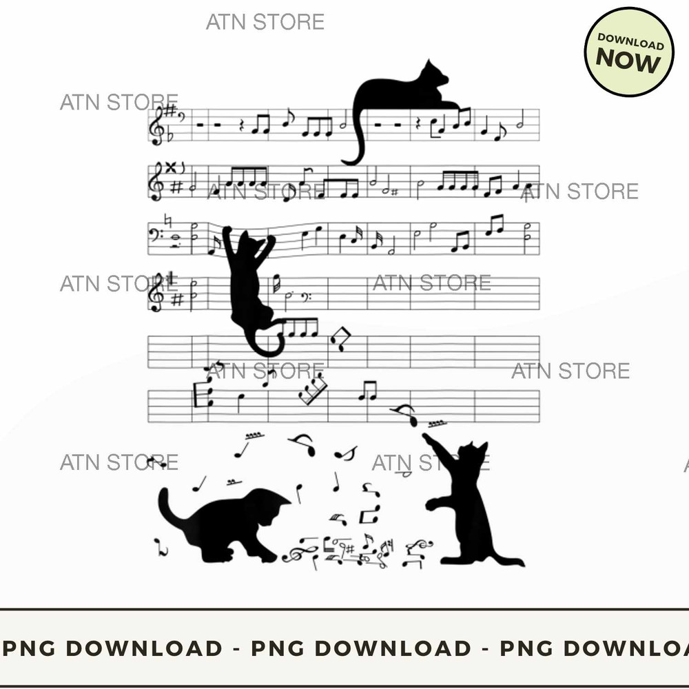 Cute Cat Kitty Playing Music Note Clef Musician Art T-Shirt.jpg