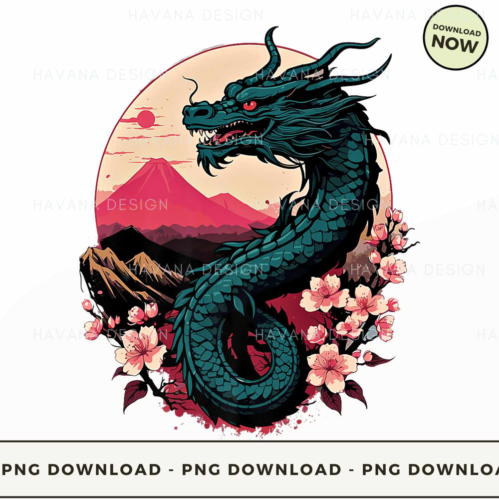 Vintage Dragon Cherry Blossom Japan Aesthetic Japanese Premium T-Shirt.jpg