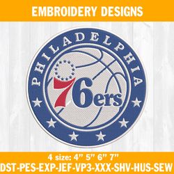 Philadelphia 76ers Embroidery Designs, NBA Embroidery Designs, Philadelphia 76ers Basketball Embroidery Designs