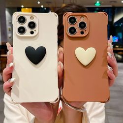 3D Love Heart Matte Phone Case - For iPhone 15 14 13 12 11 Pro XS Max Plus X XR - Shockproof Silicone Soft TPU Back Cove