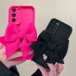 Cute 3D Bow Silicone Case - On For Samsung Galaxy S23 S21 Fe S22 Plus Ultra - Rose Red Girl Gift Soft Cover - S23fe S21p