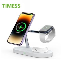 3-in-1 Wireless Charger Stand Magnetic for iPhone 12/13/14/15 | Fast Charging Station for Apple Watch 9/8/7/6/5 | Airpod