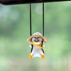 Car Pendant Cute Swing Duck | Car Interior Decoration | Holiday Swing Duck with Glasses | Rearview Mirror Pendant | Car