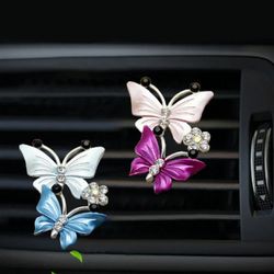 Cute Car Accessories Air Freshener | Butterfly Car Perfume | Air Conditioning Butterfly Diamond Aromatherapy Clip | Car