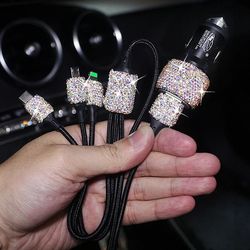 Bling Car Charger | Diamond-Mounted Car Phone Safety Hammer Charger | Dual USB Fast-Charged Diamond Car Phone | Aluminum