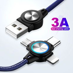 3-in-1 USB Cable | For Mobile Phone | Micro USB, Type C, 8 Pin | Charger Cable | For iPhone 14, 13, 12 Pro Max | Chargin