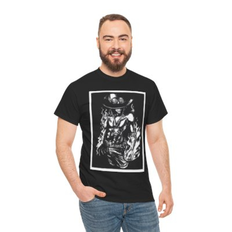 Anime Portgas D. Ace Monochrome Unisex Heavy Cotton.jpg