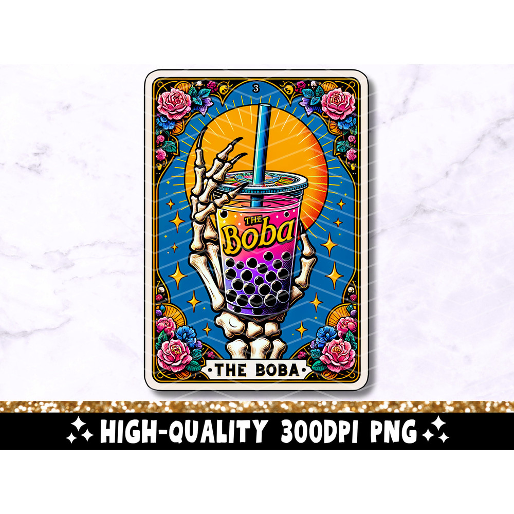 Boba Tea Funny Tarot Card PNG, Sarcastic Skeleton Sublimation Design, Boba Tea Skull Tarot T-Shirt Mug Trendy PNG, Digital Download 1.jpg