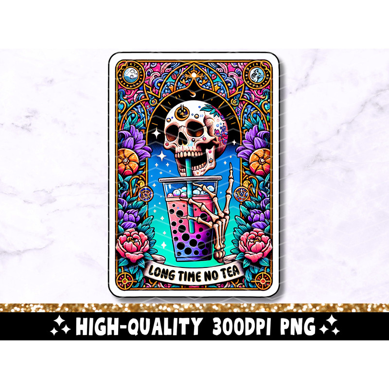 Boba Tea Funny Tarot Card PNG, Sarcastic Skeleton Sublimation Design, Boba Tea Skull Tarot T-Shirt Mug Trendy PNG, Digital Download.jpg