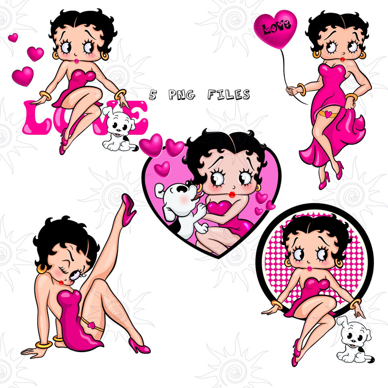Betty Boop Bundle 5 PNG, Girl Betty Desing, Boop Sublimation, Betty dog, Digital, Betty Boop Kiss, Boop bundle, Betty Love Heart.jpg