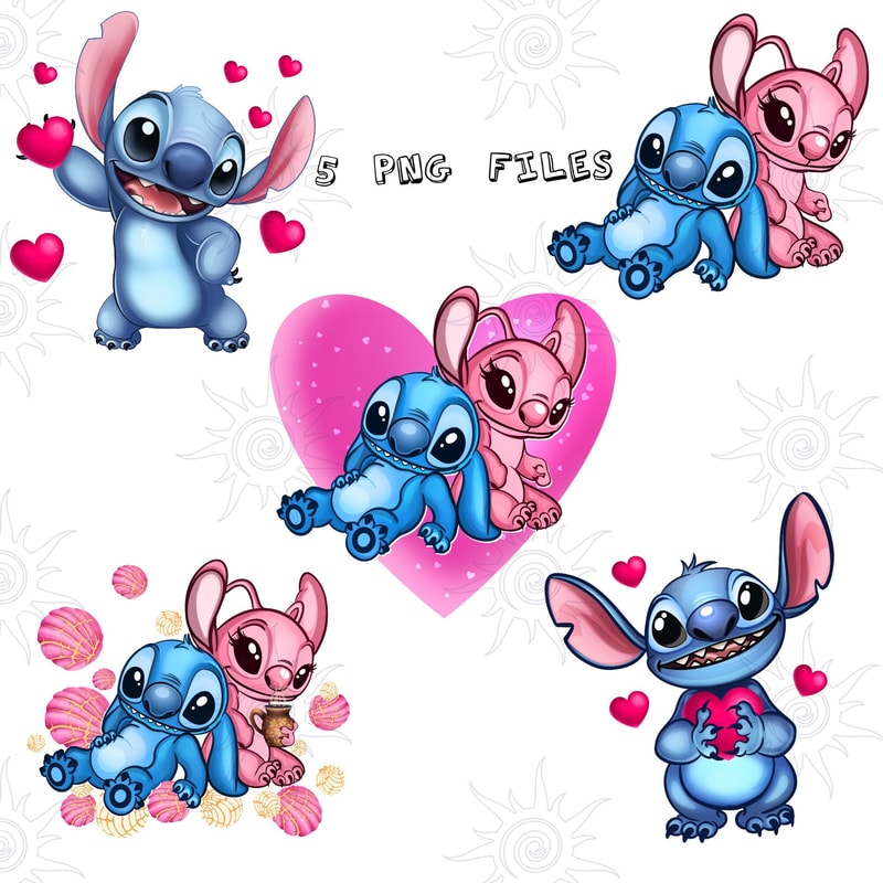 Bundle of 5 Hand Drawn Stitch Png, stitch clipart, sublimation design download, Pan Dulce Cafecito love, digital file, instant download.jpg