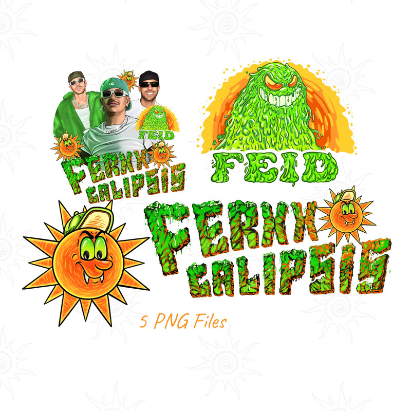 Bundle of 5 PNG FerxxoCalipsis Tour 2024, Feid El Ferxxo PNG, new EP graphic, hand drawn digital sublimation designs, Friki, Ferxxoo art.jpg