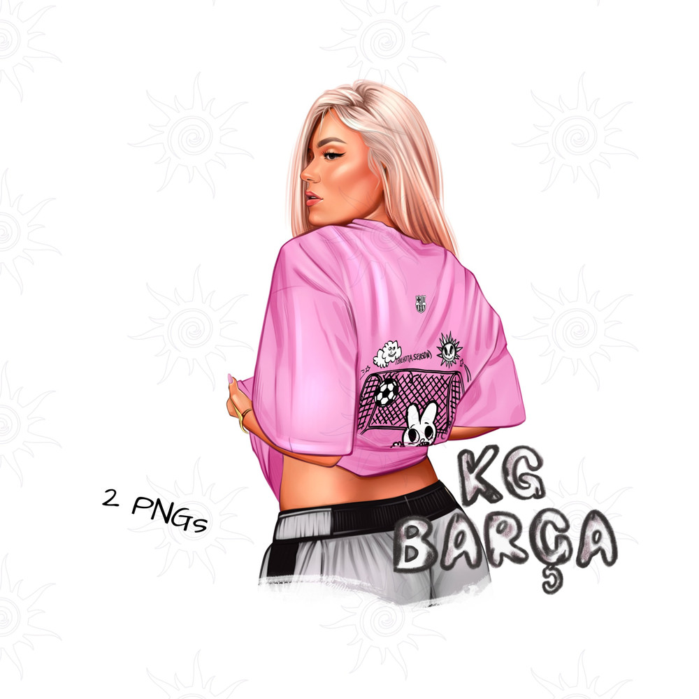 Printable Karol G FC Barcelona PNG hand drawn sublimation designs, manana sera bonito, new rosy pink hair Gatubela, art digital download.jpg