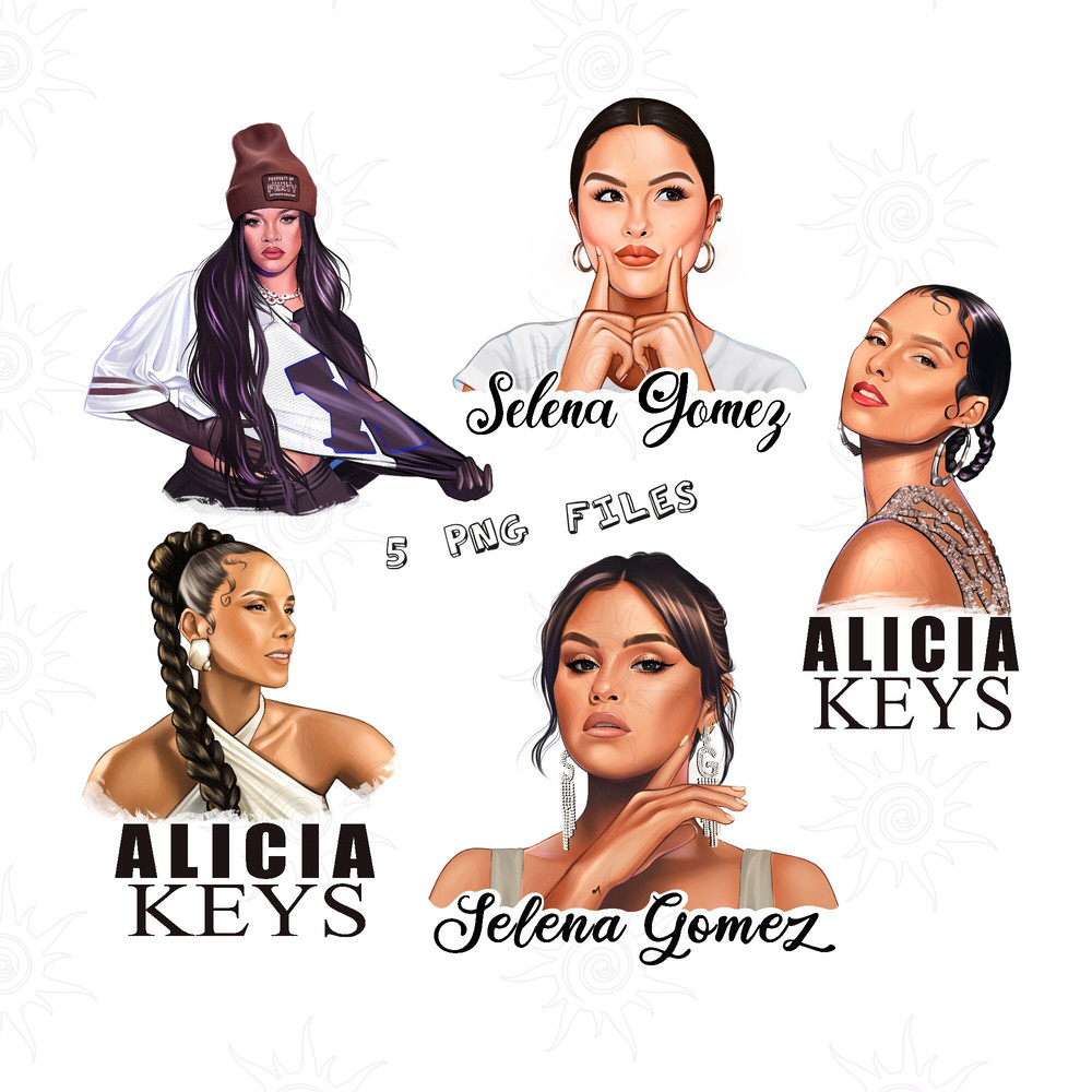 Printable set of 5 Selena Quintanilla PNG hand drawn, Como La Flor Tee sublimation designs, Selena Inspired shirt, Selena Shirt, digital.jpg