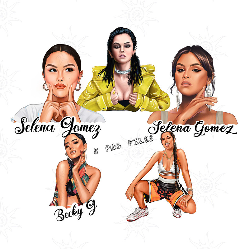 Selena, Becky G bundle of 5 PNG, Gomes PNG hand drawn, Selena vibes sublimation designs, digital file, instant download.jpg