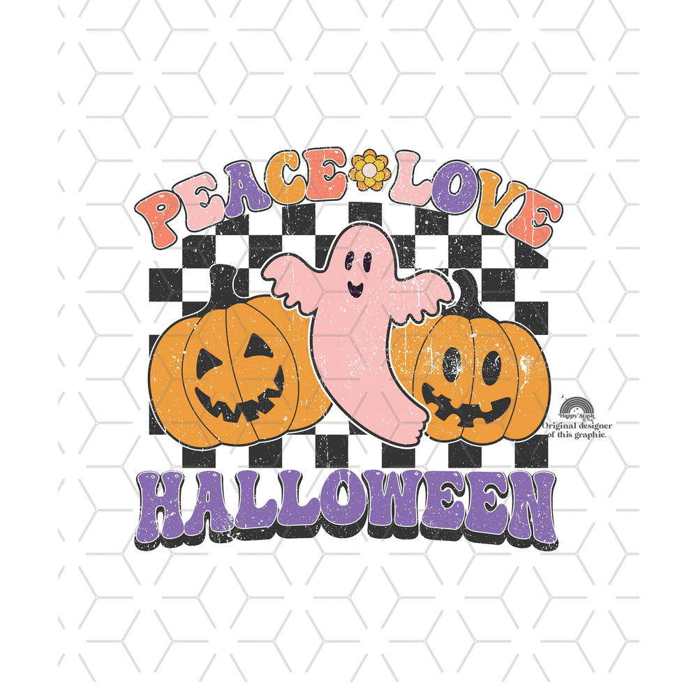 Halloween Sublimations, Cartoon Downloads, Checker, Png, Groovy, Shirt Design Sublimation Downloads, Pumpkin, Flowers, Peace Love Halloween.jpg