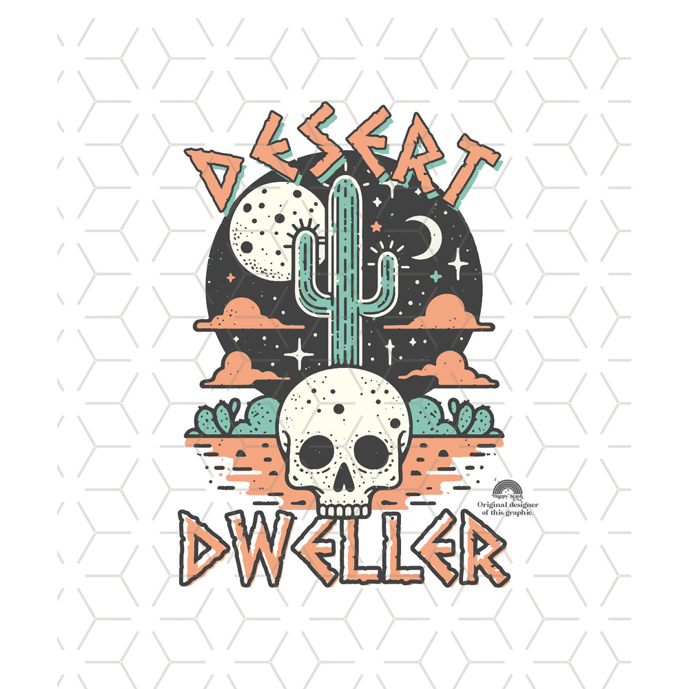 Retro Sublimations, Designs Downloads, Png, Shirt Design Sublimation Downloads, star, Clipart, moon, skull, cactus, pastel, Desert Dweller.jpg