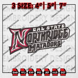 Cal State Northridge Matadors Logo Emb files, NCAA Embroidery Designs, 3 size, NCAA Cal State Machine Embroidery