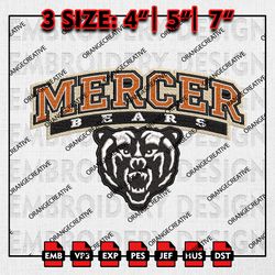NCAA Mercer Bears Logo Emb files, NCAA Embroidery Designs, 3 size, NCAA Mercer Bears Machine Embroidery