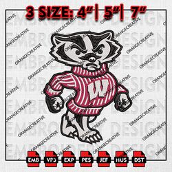 NCAA Wisconsin Badgers Mascot Logo Emb files, NCAA Embroidery Designs, 3 size, NCAA Wisconsin Badgers Machine Embroidery