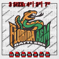 NCAA Florida AM Rattlers Mascot Logo Emb files, NCAA Embroidery Designs, 3 size, Florida AM Rattlers Machine Embroidery